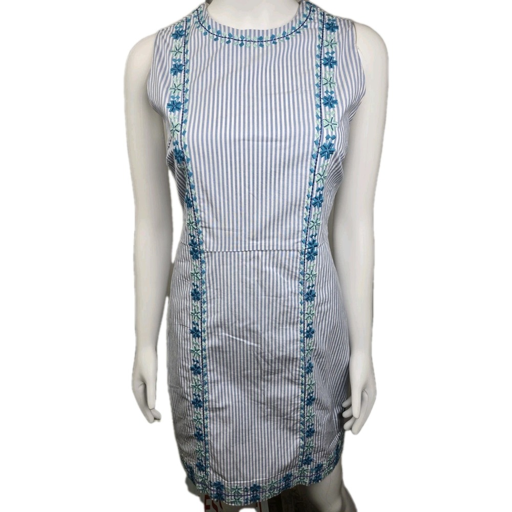 Vineyard Vines Pop Embroidered Floral Stretch Stripe Shift Dress Nautical Size 2